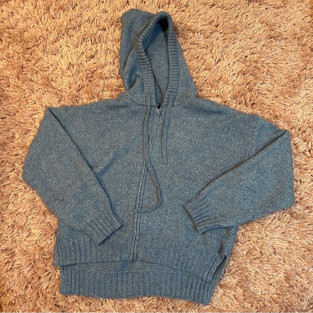 Forever 21 Womens Medium Blue Zip Up Knit Sweater Hoodie